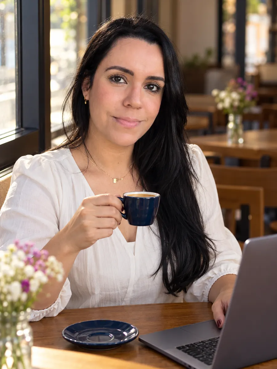 Retrato tomando café